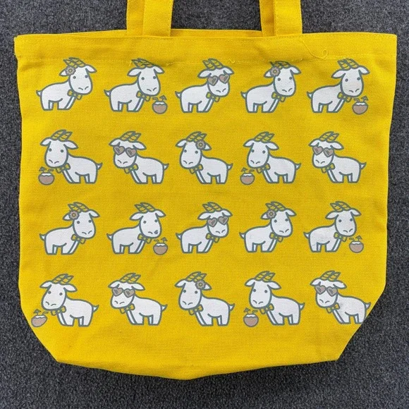 Beekman 1802 Yellow Goat Print Canvas Tote Bag Shoulder Shopper Medium Ltd Ed - Picture 2 of 7